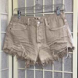 We the Free Button Fly Cut Off Fringe Distressed Boho Festival Jean Shorts 25
